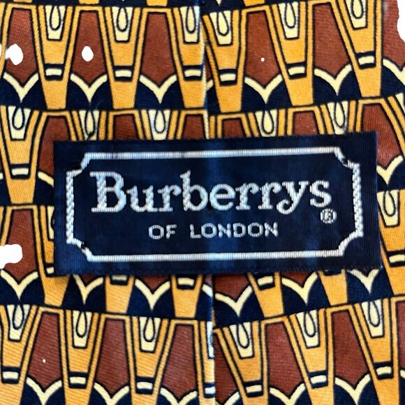 Vintage BURBERRYS OF LONDON Tie 100% Silk Necktie Gold Brown Geometric USA - Picture 2 of 6